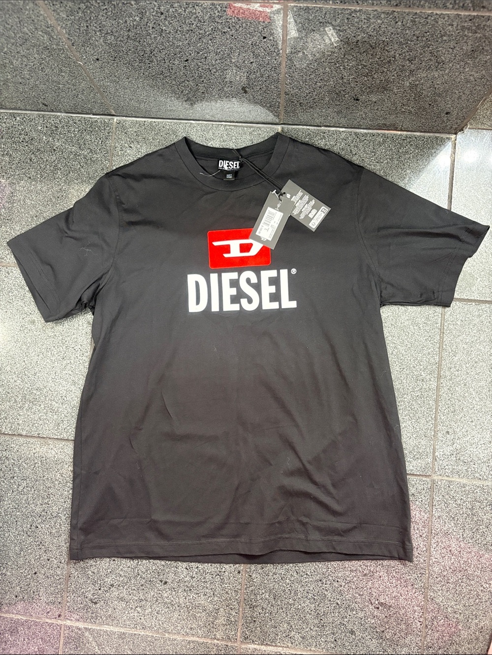 Diesel Black Tee with White Logo and Red Accent